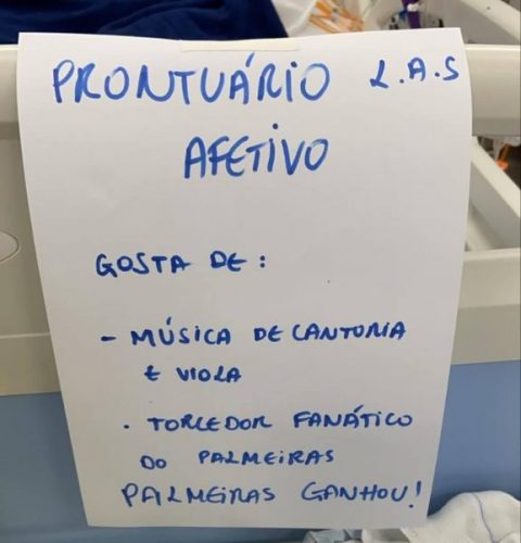 Bilhete identifica paciente com suas paixões no Hospital Universitário de Brasília (HUB) — Foto: Arquivo pessoal